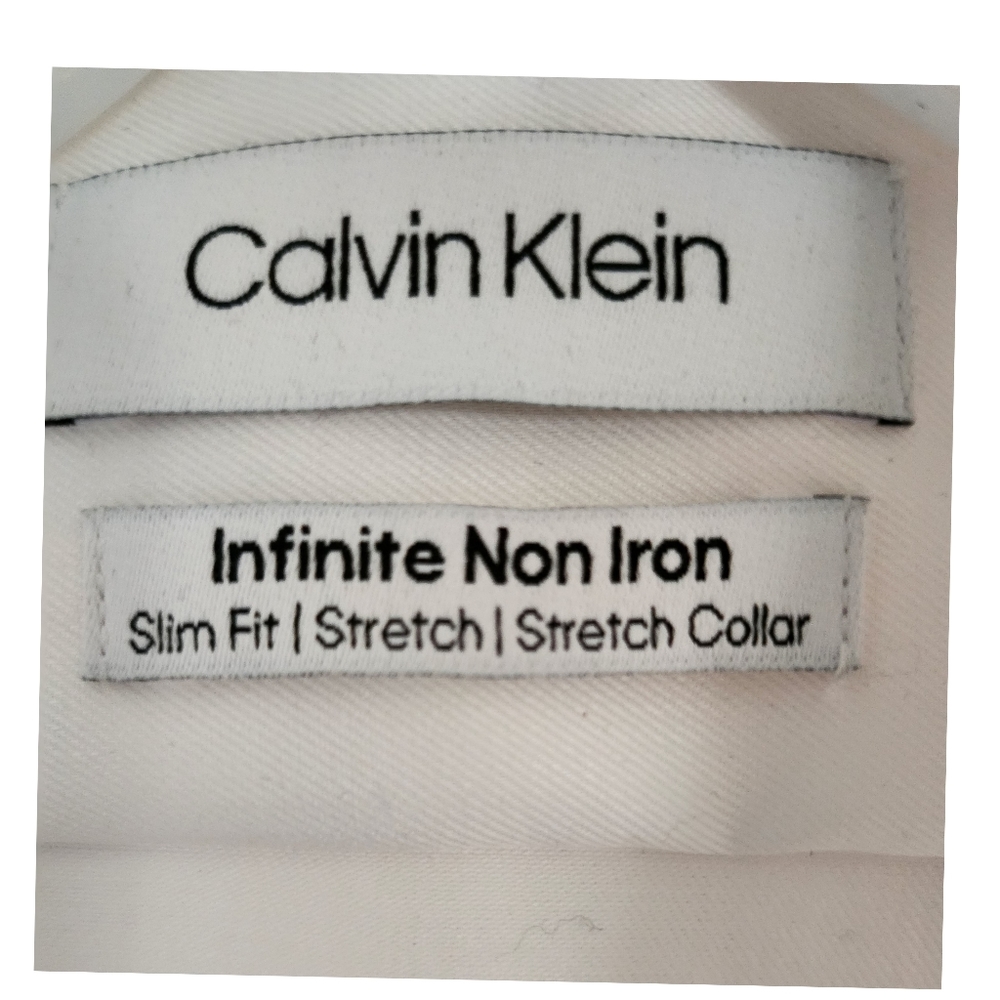 CALVIN KLEIN MEN'S  WHITE INFINITE NON IRON DRESS SHIRT, SIZE 16 - Picture 3 of 4